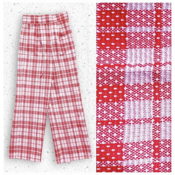 VTG 60s Red and White Polyester Plaid High Waisted Ladies Slacks 26 x 28 Sz 4/5 - Picture 1 of 6
